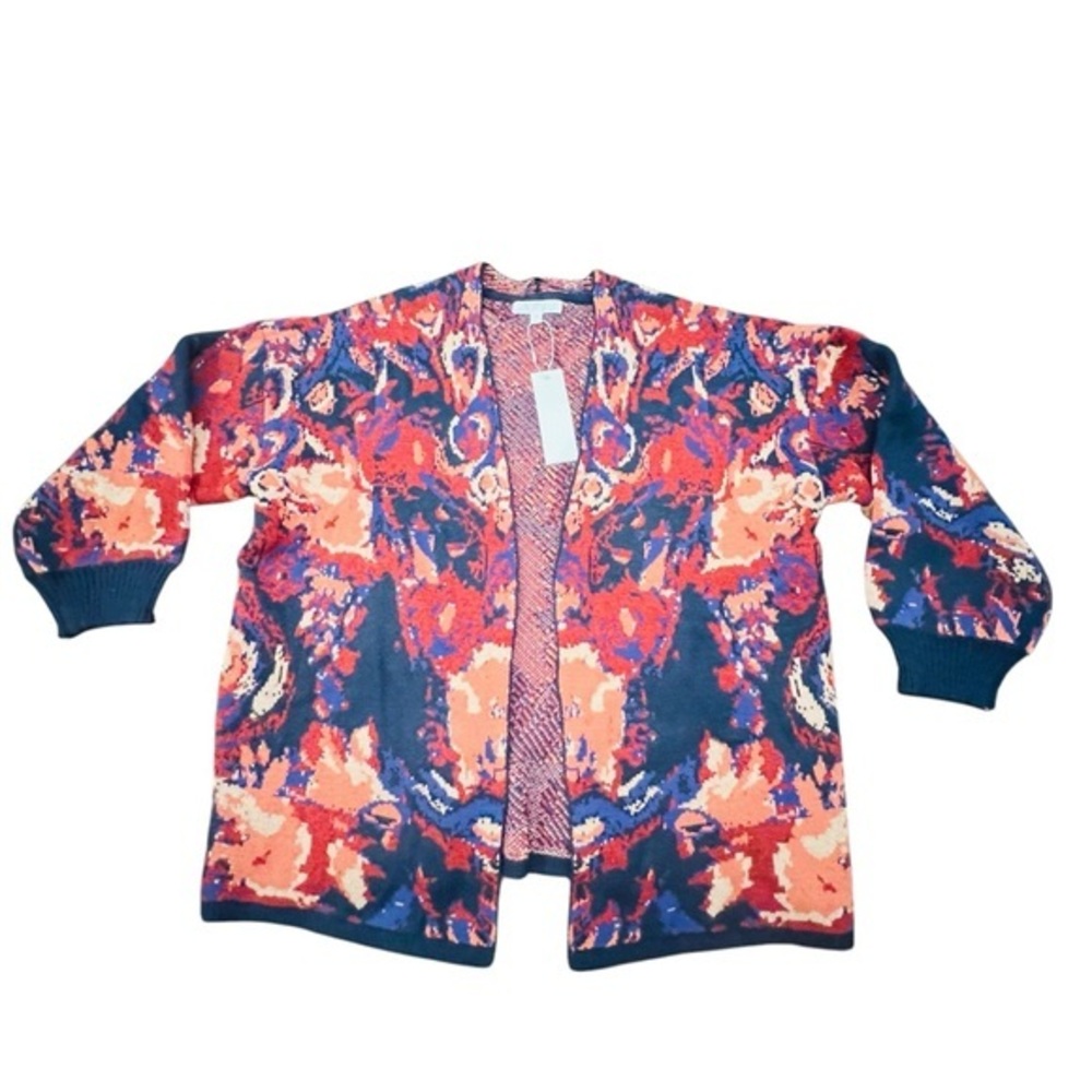 Adyson Parker Floral Cardigan Sweater, Size 3X Afterdark Navy NWT Heavy Winter